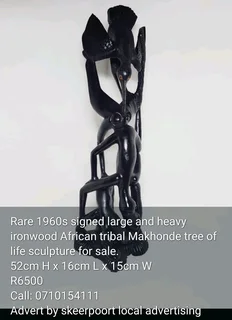 Rare 1960s signed large and heavy ironwood African tribal Makhonde tree of life sculpture  for sale