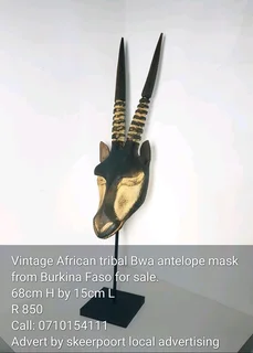 Vintage African tribal Bwa antelope mask from Burkina Faso for sale