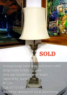 Vintage large solid onyx and brass table lamp for sale