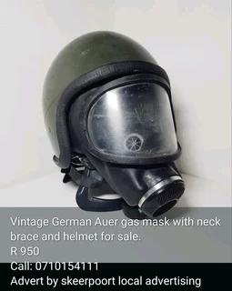 Vintage German Auer gas mask with neck brace and helmet for sale
