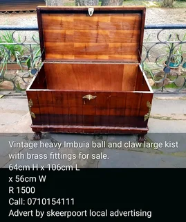 Vintage heavy Imbuia ball and claw large kist with brass fittings for sale