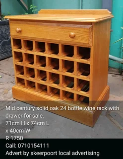 Mid century solid oak 24 bottle  wine rack  with drawer for sale