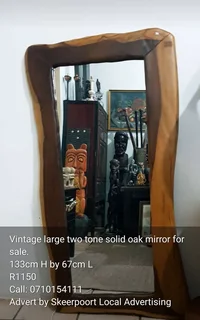 Vintage large two tone solid oak mirror for sale
