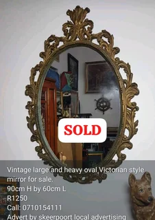 Vintage large and heavy oval Victorian style mirror for sale