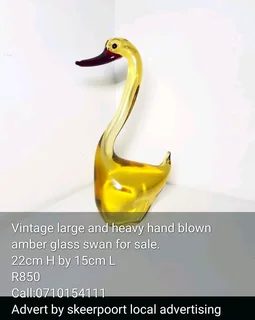 Vintage large and heavy hand blown amber glass swan figurine for sale