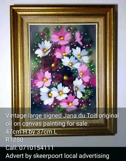 Vintage 3x signed Jana du Toit original oil paintings for sale