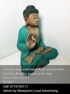 Vintage large solid hand made and painted teaching buddha sculpture for sale