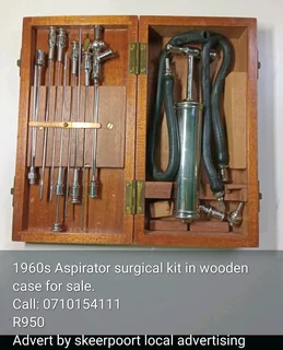 1960s Aspirator surgical kit in wooden case for sale