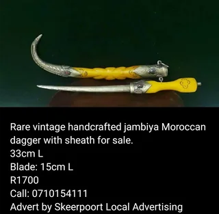 Rare vintage handcrafted Jambiya Moroccan dagger with sheath for sale