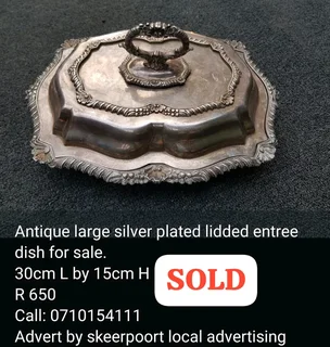 Antique large silver plated lidded entree dish for sale