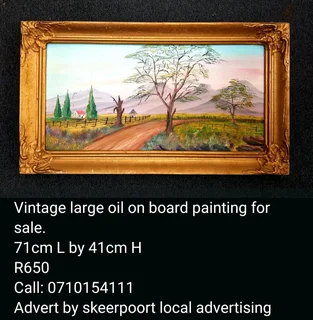 Vintage large oil on board painting for sale