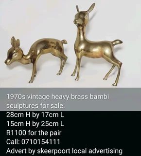 1970s vintage heavy brass bambi sculptures for sale