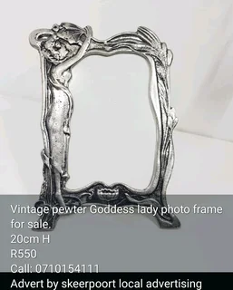 Vintage pewter Goddess lady photo frame for sale.