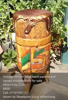 Antique hand carved African tribal drum set for sale