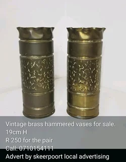 Vintage brass hammered vases for sale