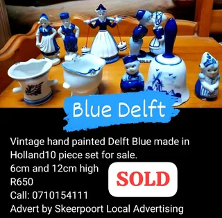 Vintage hand painted Delft blauw made in Holland 10 piece set for sale.