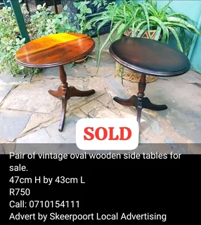 Vintage pair of oval wooden side tables for sale