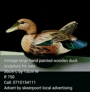 Vintage large hand carved painted wooden duck sculptures for sale