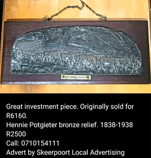 Hennie Potgieter bronze relief plaque for sale
