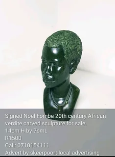 Signed Noel Fombe 20th century African verdite  carved sculpture