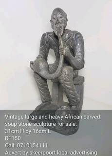 Vintage large and heavy African carved soap stone sculpture for sale