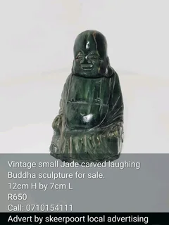 Vintage small Jade carved laughing Buddha sculpture for sale