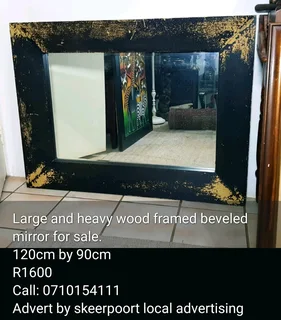 Large And Heavy Wood Framed Beveled Mirror For Sale