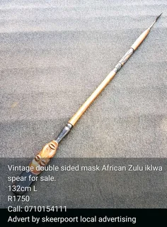 Vintage double sided mask African Zulu iklwa spear for sale