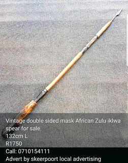 Vintage double sided mask African Zulu iklwa spear for sale