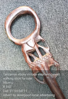 Tanzanian ebony vintage elephant carved walking stick for sale