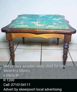 Mid century wooden vanity stool for sale