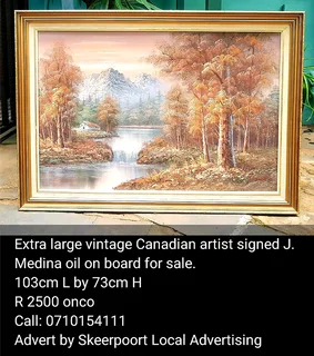 Extra Large Vintage Canadian Artist J.medina Oil On Board  Painting  For Sale