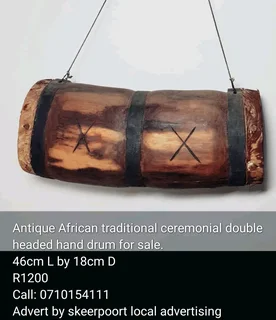Antique African traditional ceremonial double headed hand drum for sale