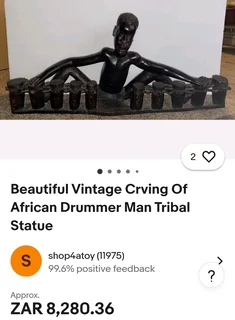 Rare vintage African tribal Makhonde ironwood drummer sculpture for sale