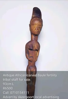 Antique African carved Baule fertility tribal staff for sale