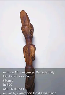 Antique African carved Baule fertility tribal staff for sale