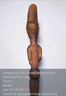 Antique African carved Baule fertility tribal staff for sale