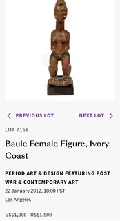 Antique African carved Baule fertility tribal staff for sale