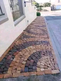 Artificial grass and paving.