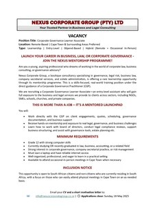 Vacancy | Job | Learnership Opportunity
