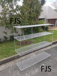 CUSTOM  FJS  STORAGE STANDS FOR GARAGE, GARDEN AND HOME, TIMBER BEAM TRESTLES, STEEL SHEL