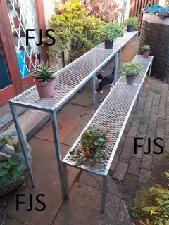 CUSTOM  FJS  STORAGE STANDS FOR GARAGE, GARDEN AND HOME, TIMBER BEAM TRESTLES, STEEL SHEL