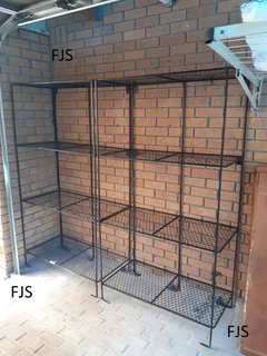 CUSTOM  FJS  STORAGE STANDS FOR GARAGE, GARDEN AND HOME, TIMBER BEAM TRESTLES, STEEL SHEL