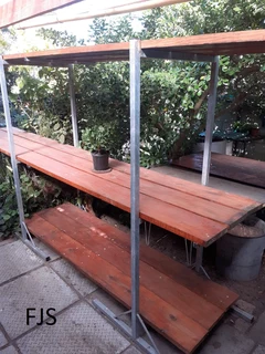 CUSTOM  FJS  STORAGE STANDS FOR GARAGE, GARDEN AND HOME, TIMBER BEAM TRESTLES, STEEL SHEL