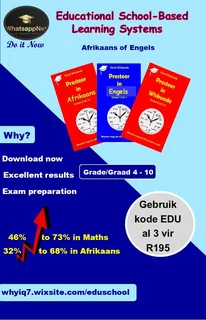 Pakkette wat leerlinge help met vaardighede in Wiskunde/ Afrikaans/ Engels. Graad 4 tot 10.