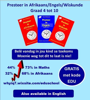 Pakkette wat leerlinge help met vaardighede in Wiskunde/Afrikaans/Engels. Graad 4 tot 10...Download.