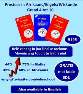 Pakkette wat leerlinge help met vaardighede in Wiskunde/Afrikaans/Engels. Graad 4 tot 10...