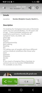 Looking for Caregiver Care job stay out around Ballito