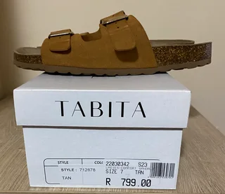 Tabita Sandals, Genuine Leather. Tan Colour. Ladies Flats