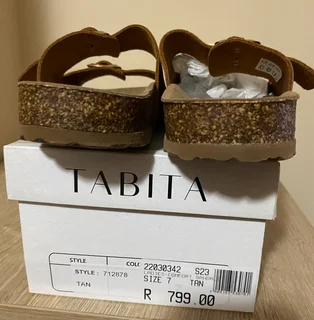 Tabita Sandals, Genuine Leather. Tan Colour. Ladies Flats
